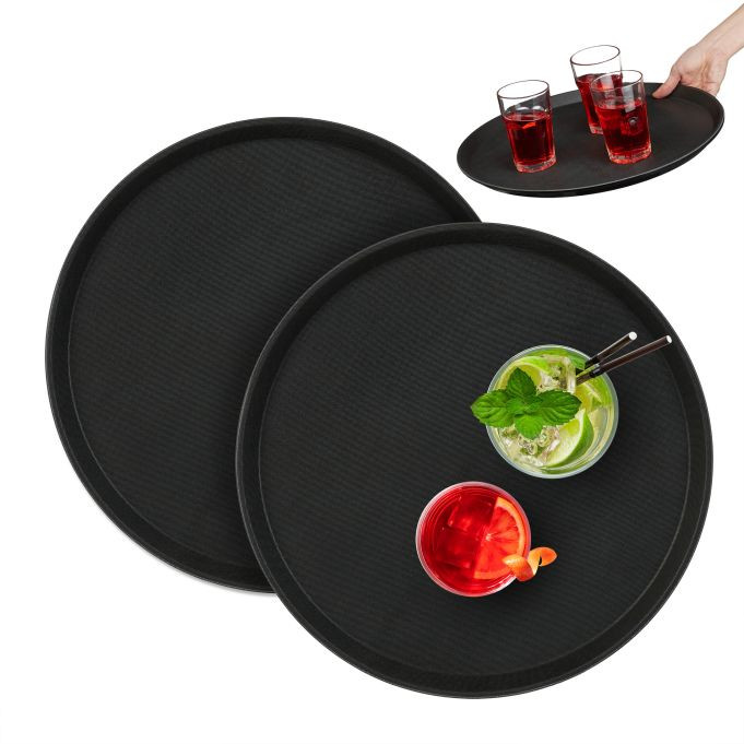Relaxdays Horeca antislip dienblad rond, set van 2, zwart, Ø 40 cm