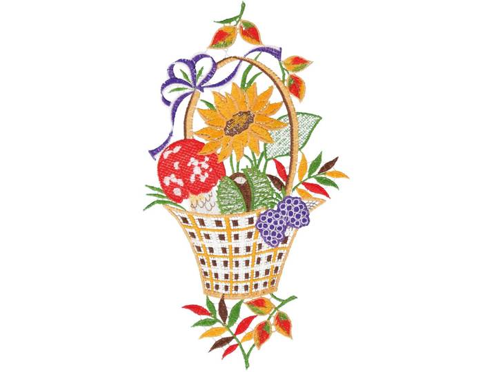 Fensterbild Fensterbild Herbstkorb farbig , bunt, B:17cm H:29cm, Polyester, W. REUTER & SOHN - PLAUENER SPITZE, Fensterbilder, Fensterbild