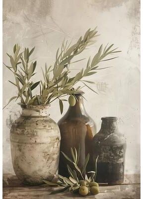 Uplifted Finds Retro Elegant Olive Tree & Lemon Canvas Poster   Vintage Mediterranean Vase Wall Art 2507291246 70 X 100 Cm