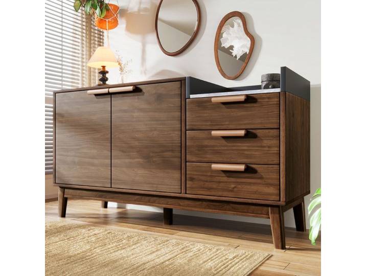 Buffet 120cm pour Salon - Commode avec Espace pour Robot Balai Rangement 3 Tiroirs + 2 Portes Style Élégant