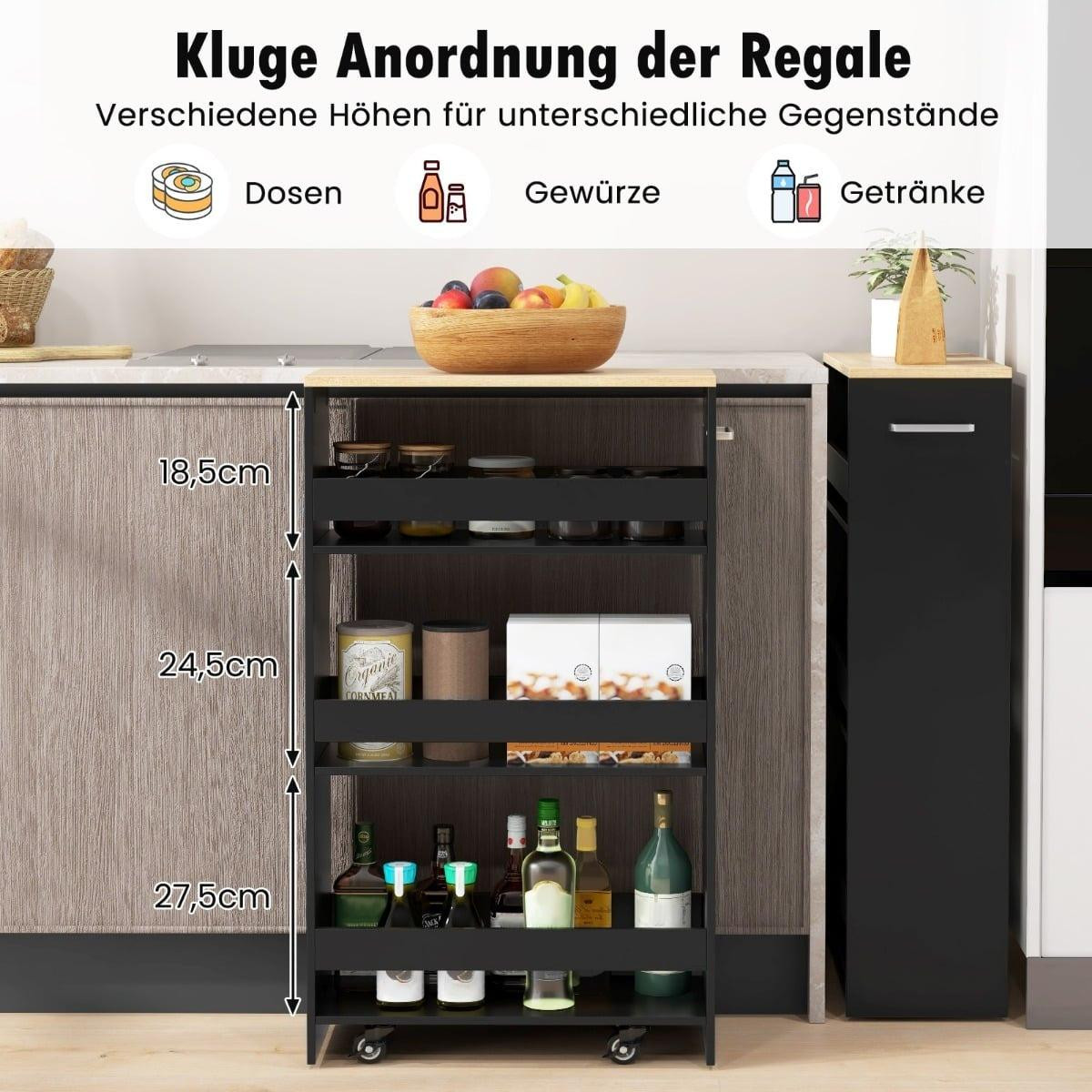 Northix Smalle keukentrolley met 4 niveaus, zwart, Breedte: 20 cm