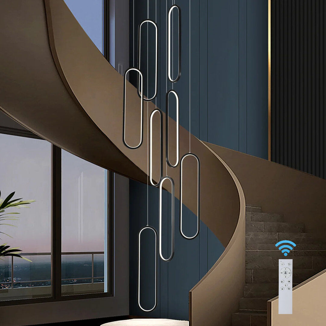 Blue Elephant Cocoon Keysha 8 - Light Dimmable Unique Chandelier Large Long Cluster Pendant for Stairs Hallway with Remote Control Black 80cm H X 75cm W X 75cm D