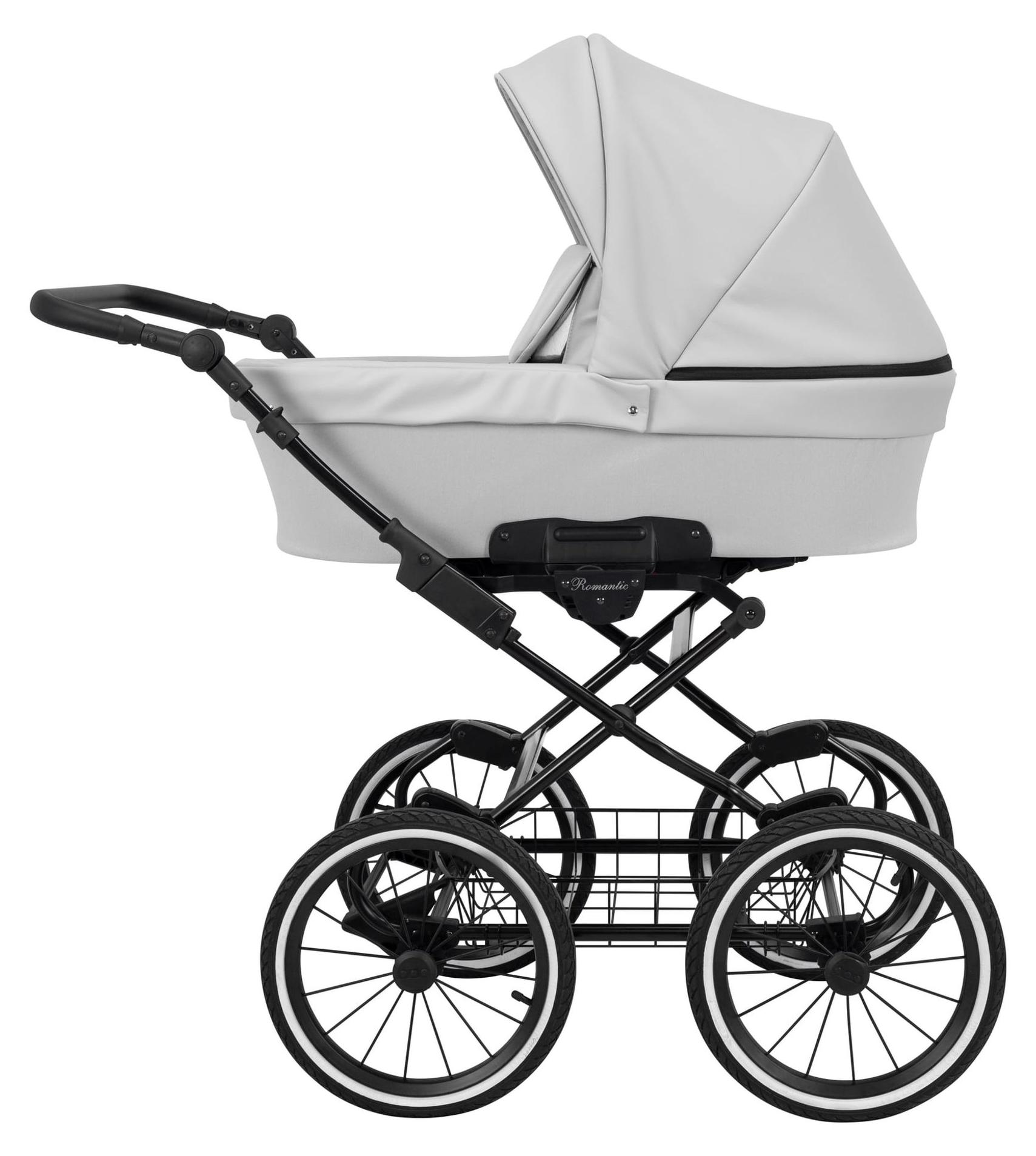 Kinderwagen Kunert Romantic mit Babywanne - Schwarzer Rahmen - Farbe: Aschgrau Eco