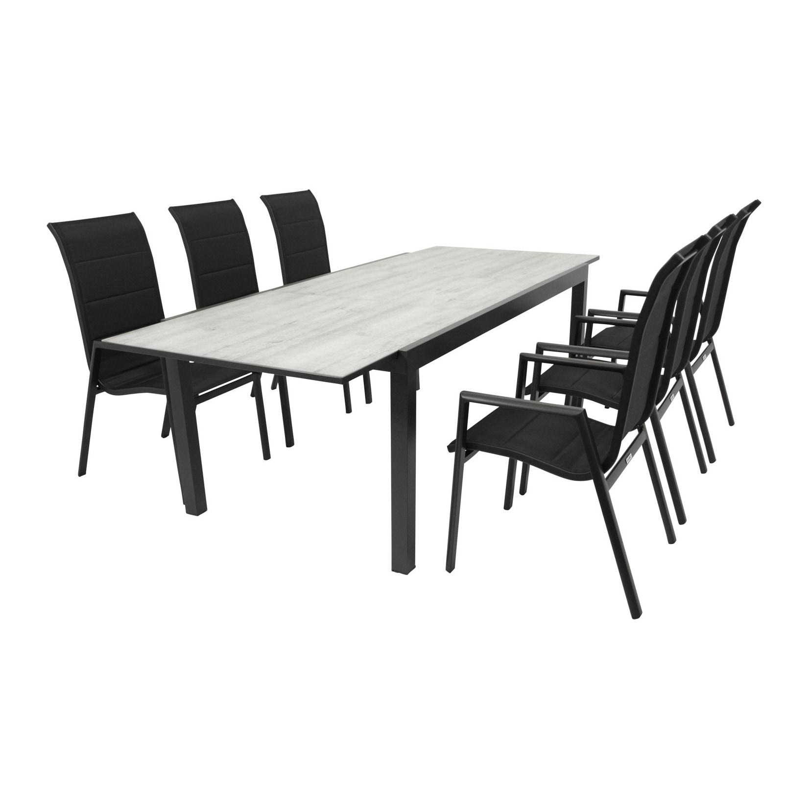 Garnitur FARO 7-teilig, Alu + Glas + Kunstgewebe schwarz