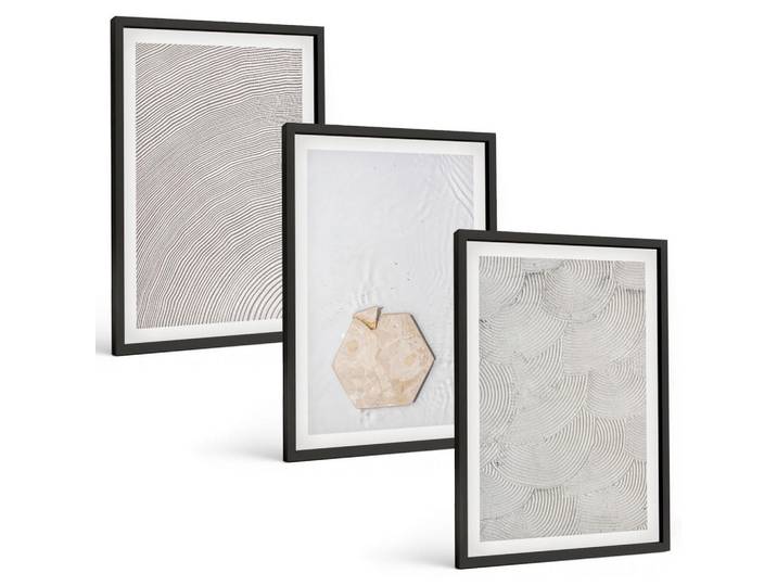 Tulup Bilder SET 3er Set - 40x60 cm Schwarzer Rahmen - Leichte Boho-Sandtexturen, Kunststoff, Rechteckig, 40x60 cm, gerahmt, Bilder & Rahmen, Bilder