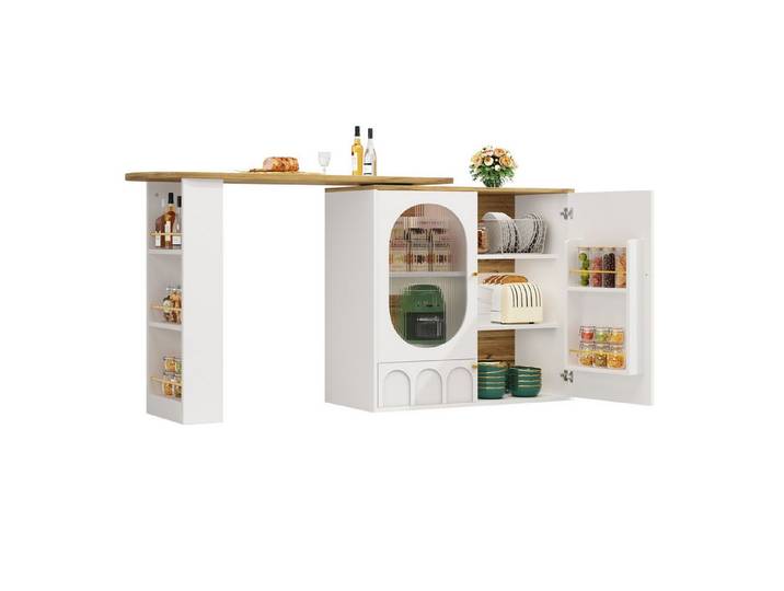 MODFU Bartisch Stehtisch,Kücheninsel mit Stauraum (360° drehbarer Bartisch mit Stauraum – Flexibler Stehtisch mit drei Türen, herausnehmbarem Regal und elegantem Design), mit Stauraum