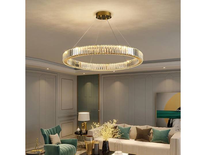 Lustre en cristal LED moderne pour intérieur, salon, chambre à coucher, lustre en chrome doré, luminaire circulaire luxueux
