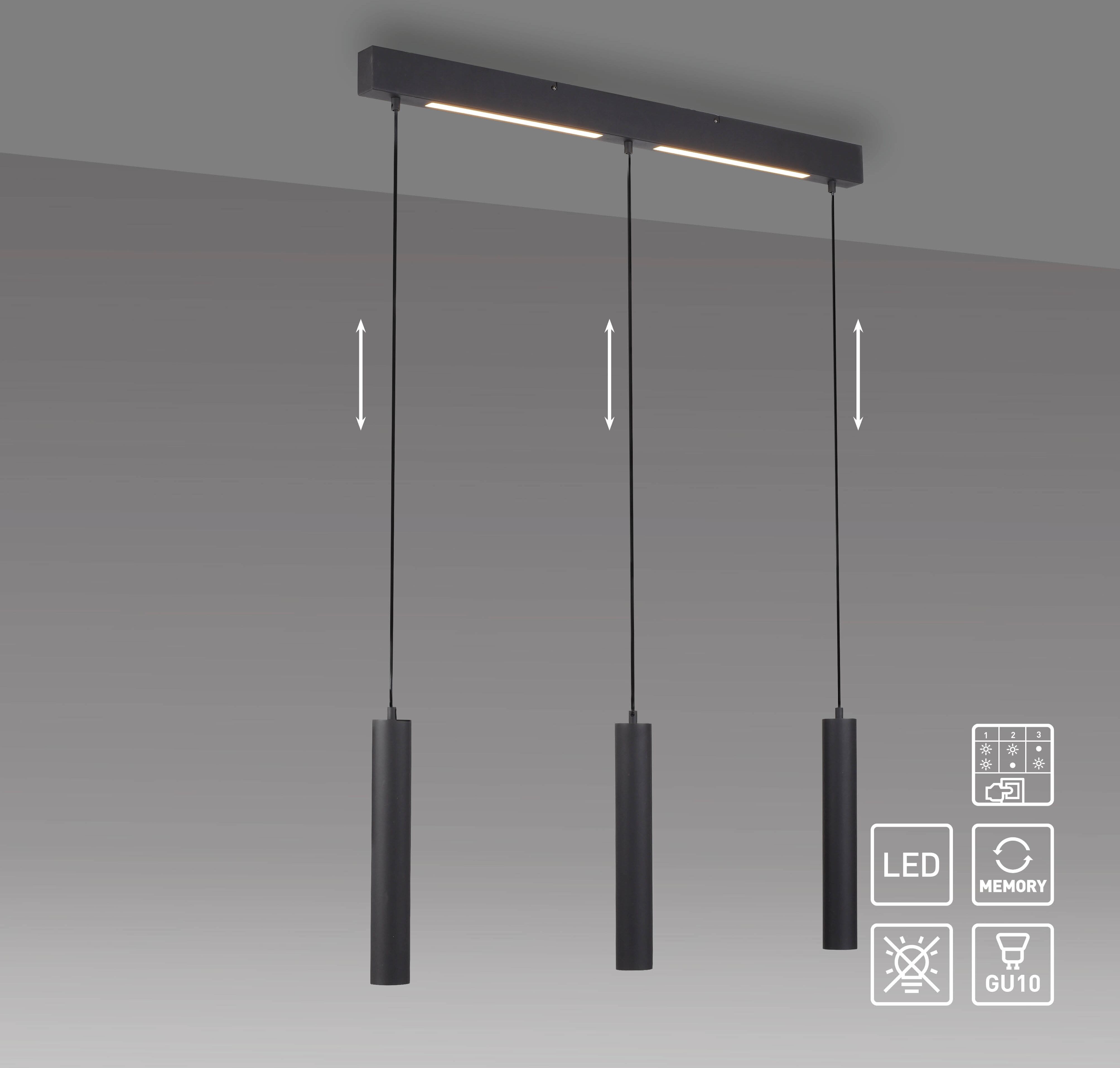LED Pendelleuchte "DANTE", schwarz, 3, H: 60cm, 1 Stk., SCHÖNER WOHNEN-KOLLEKTION, Leuchten, SCHÖNER WOHNEN Kollektion, Downlight, LED Pendelleuchte