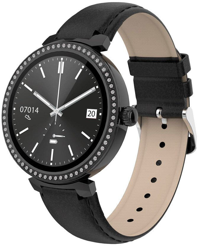 Denver SWC-342 Bluetooth Smartwatch med Kunstlæder Rem - Indbygget Sundheds- & Fitnesstracker - Sort