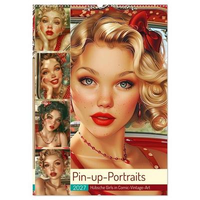 Pin-up-Portraits. Hübsche Girls in Comic-Vintage-Art (Wandkalender 2027 DIN A2 hoch), CALVENDO Monatskalender