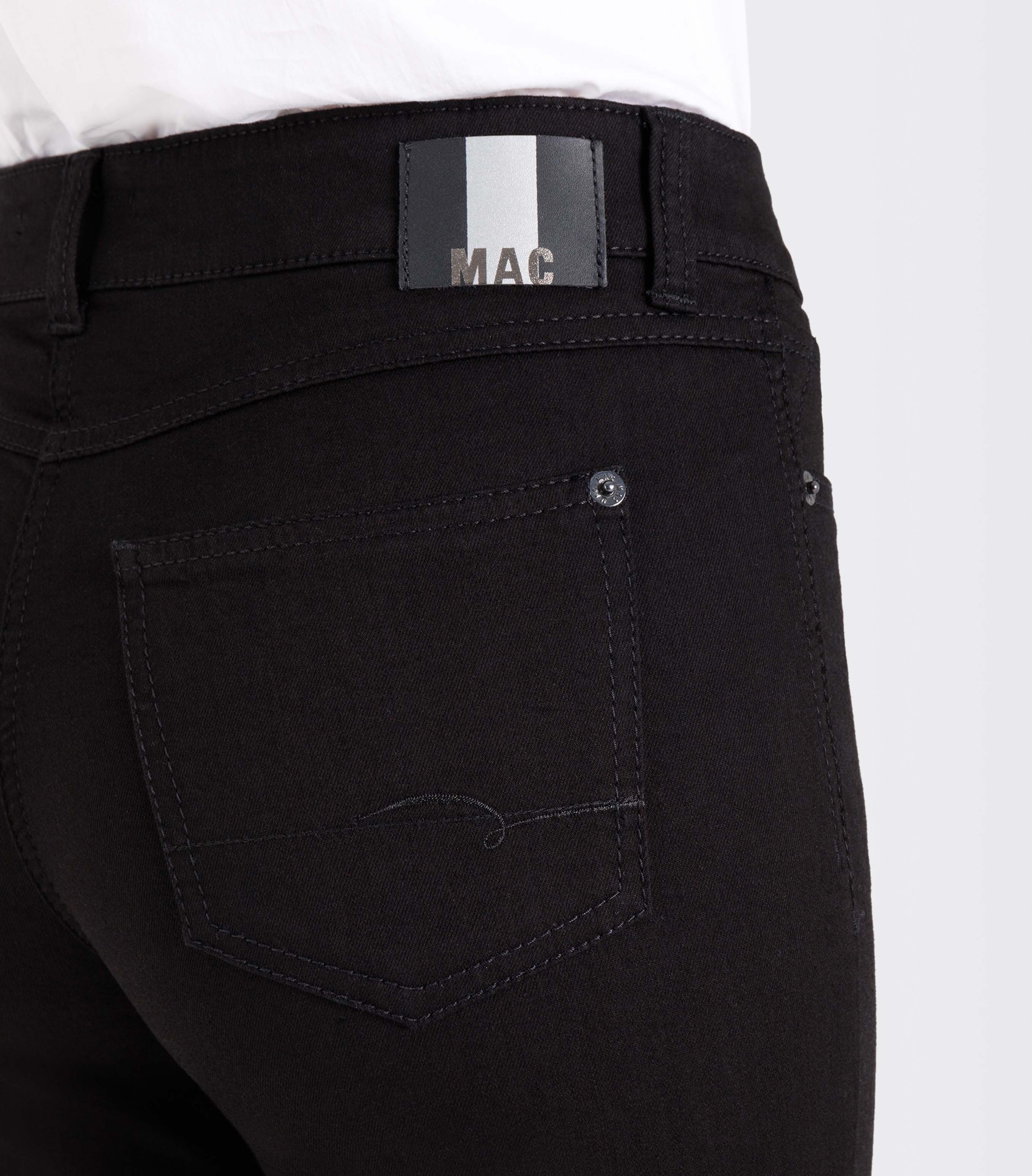 Stretch-Jeans MAC "Angela", Damen, Gr. 34, Länge 34, schwarz (schwarz34), Denim/Jeans, Obermaterial: 98% Baumwolle, 2% Elasthan, unifarben, figurbetont lang, Jeans Stretch-Jeans, schmal geschnitten schwarz34 34, Länge 34