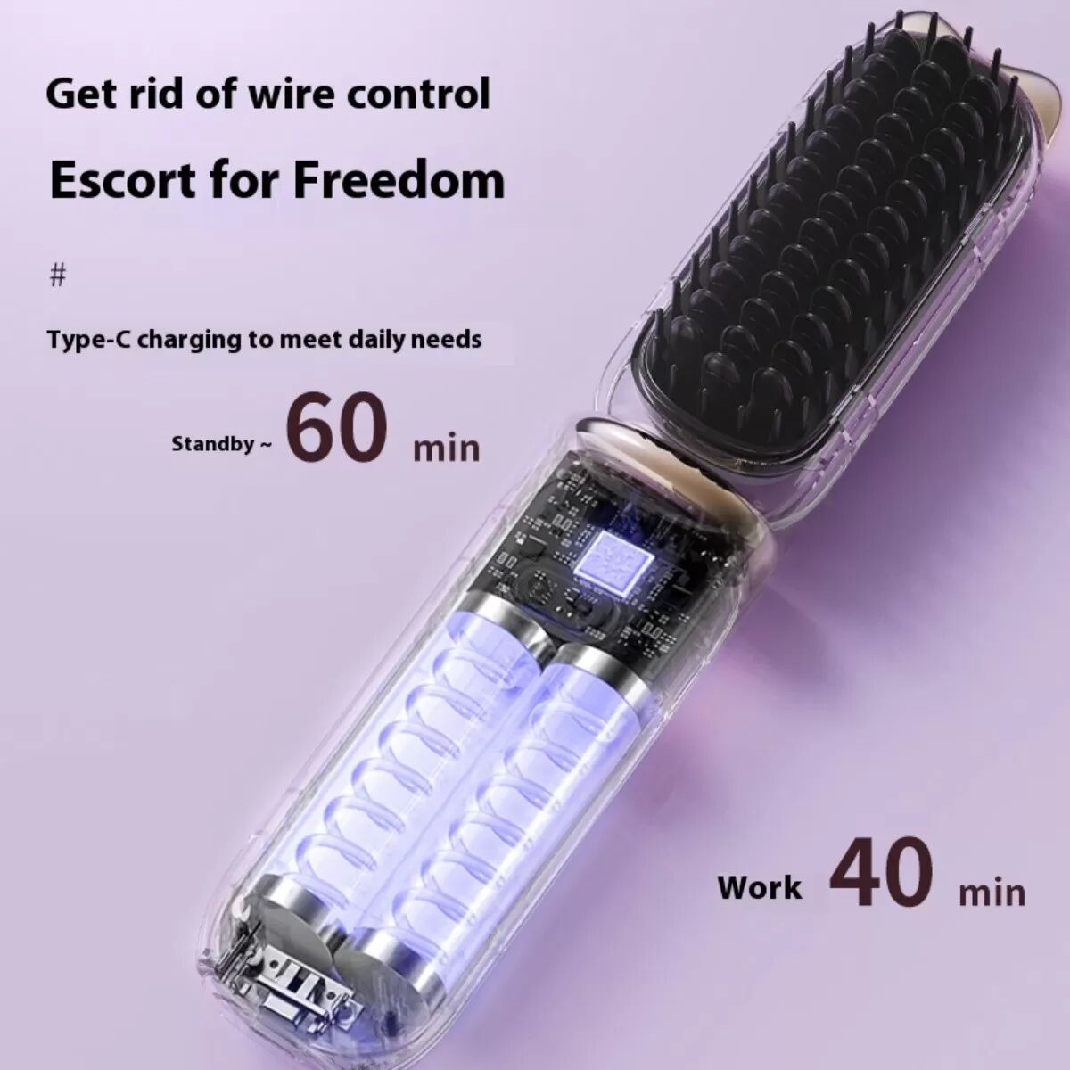 INF Cat Paw tragbare kabellose Haarglättungsbürste mit LCD-Display, 4 Heizstufen, Glätten und Locken Violett