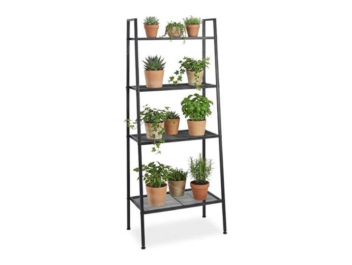 Relaxdays Leiterregal, 4 Gitterablagen, HxBxT: 148 x 60 x 35 cm, schwarz