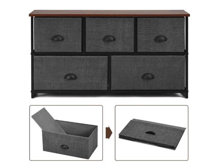 GOPLUS Commode à 5 Tiroirs en Tissu Amovibles avec Cadre en Métal Robuste pour Chambre à Coucher Salon Studio 100 x 30 x 53 5CM