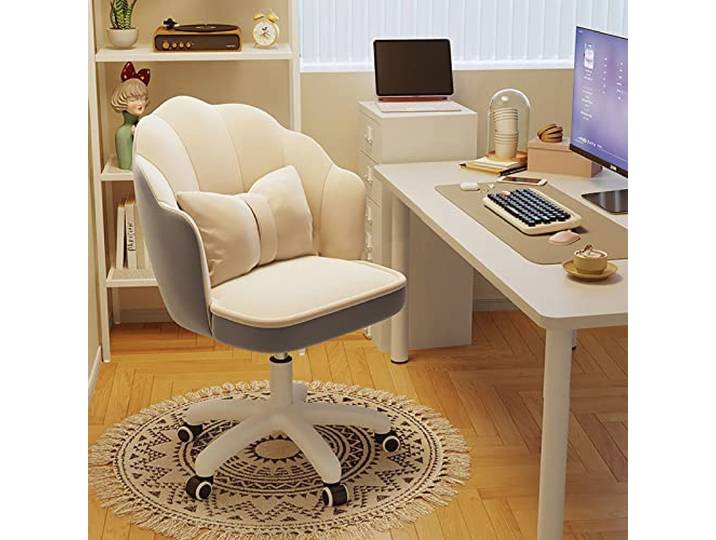 IXMLDAXD Der Stuhl, Fluffy Velvet Vanity Chair - Comfortable, Adjustable Spinning Makeup for Bedroom Aesthetics(White a)