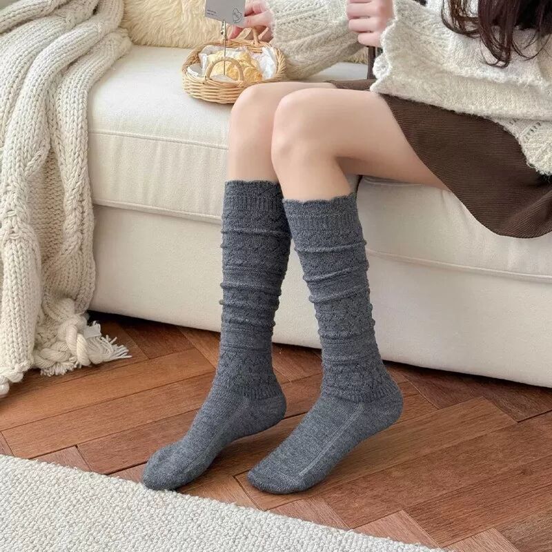 INF Kaschmir-Mischung Wadenstrümpfe - Warme Strick Overknee-Socken für Damen Dunkelgrau
