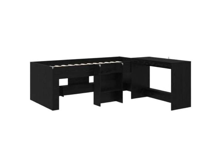 KTHLBRH Hochbett mit Schreibtisch Eiche Schwarz 80 x 200 cm Technisches Holz, integrierter Schreibtisch, rechteckiges Design, für Studium und Entspannung