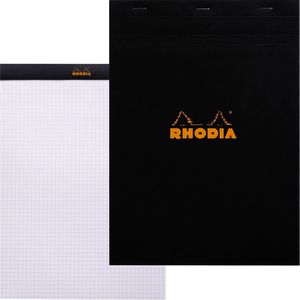 Rhodia Notizblock 182009C, schwarz, A4, kariert, 80 g/m², geheftet, 80 Blatt / 160 Seiten