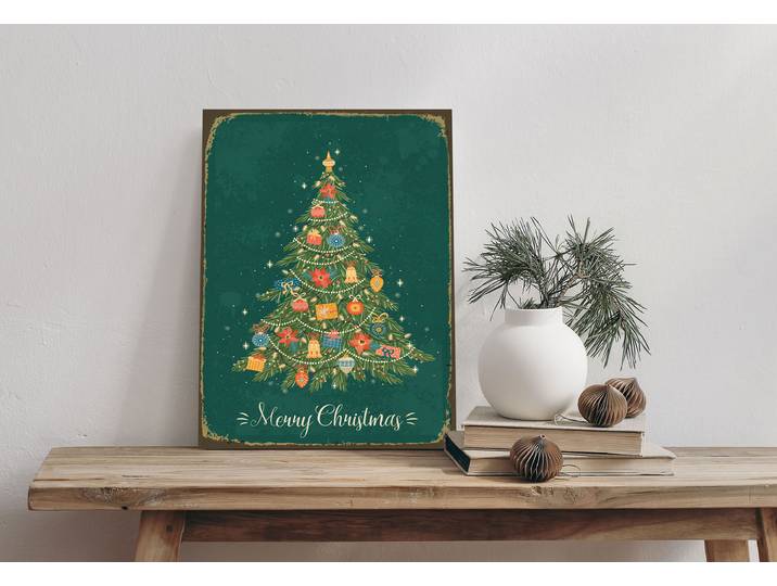 Alu-Dibond-Druck QUEENCE Weihnachtsbaum , grün (farbe bild(er): grün), B:20cm H:30cm T:0,2cm, Alu Dibond, Bilder, Alu-Dibond-Druck, Merry Christmas, Grün, Schild