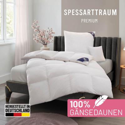 Gänsedaunenbettdecke SPESSARTTRAUM "Premium****, hergestellt in Deutschland, Bettdecken für Sommer, Winter", weiß, B:135cm L:200cm, Bezug: 100% Baumwolle. Füllung: 100% Gänsedaunen, Bettdecken, 4 Wärmeklassen & 5 Größen, Bestseller