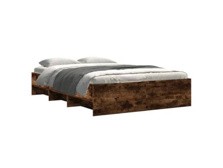 KTHLBRH Bettgestell Eiche Rauchgrau 140 x 190 cm Lattenrost inklusive, Ablagefächer, mehrschichtiges Holz, Montage erforderlich