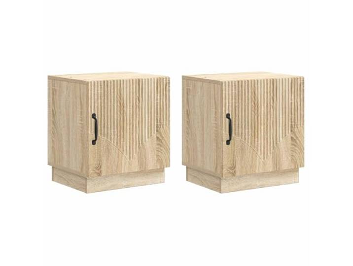 LMTYOENFG Nachttisch 2er Set Beistelltisch Sonoma-Eiche 43x34,5x47 cm Kompakter Nachtschrank mit Metallgriff und Drehtür für ordentlichen Stauraum im Schlafzimmer oder Gästezimmer.