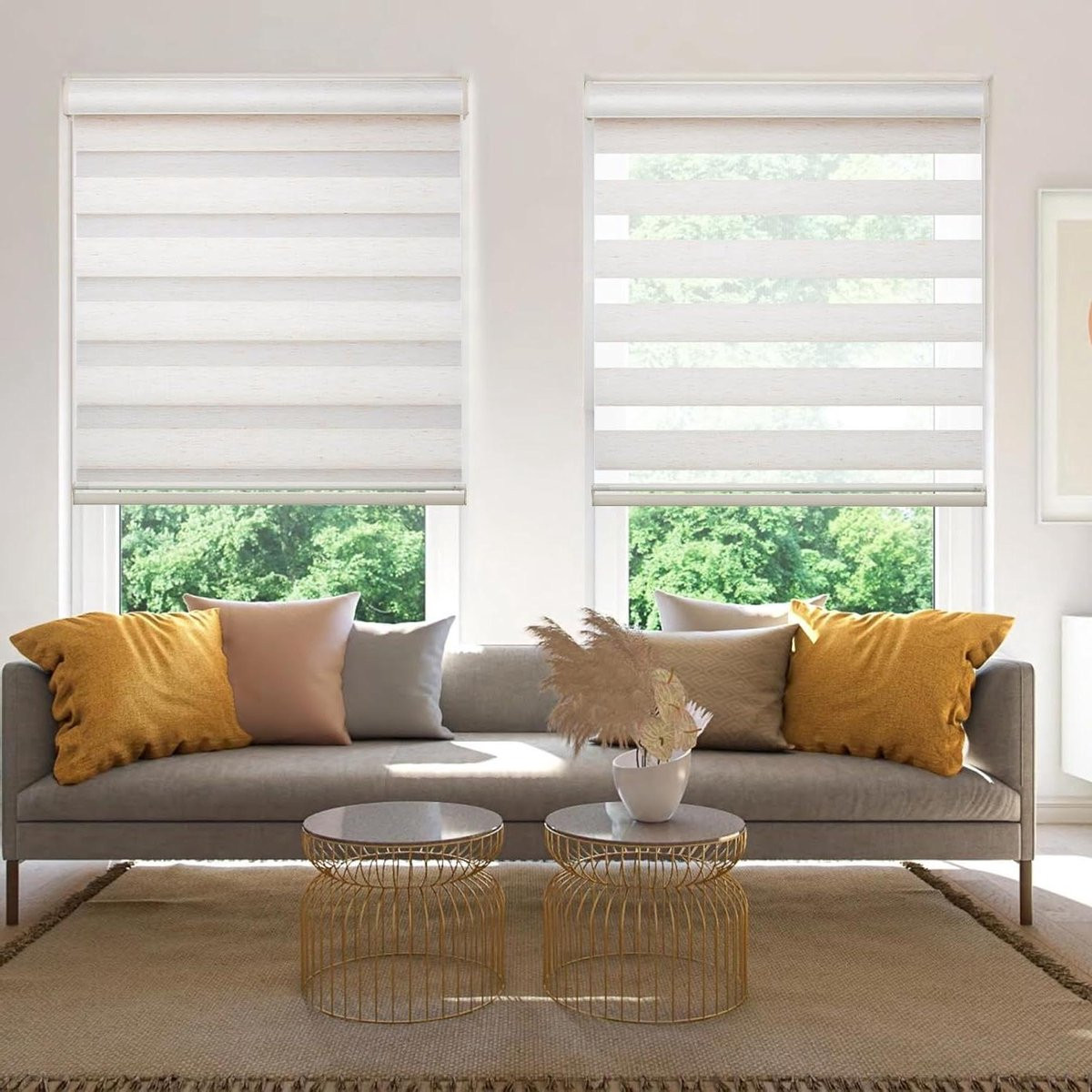 Draadloos Zebra Rolgordijn Dubbellaags - Beige - 72 inch