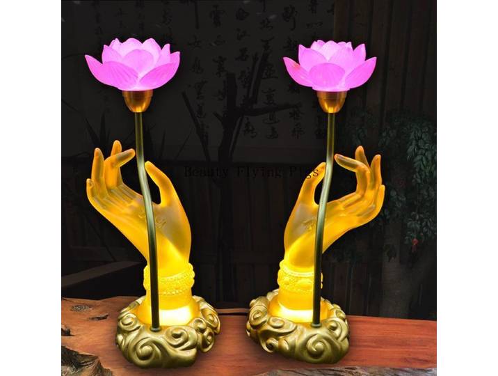 Lampe LED en verre Lotus 110-220V, éclairage à main de bouddha, fournitures de salle bouddhiste, décoration de maison, statue de bouddha