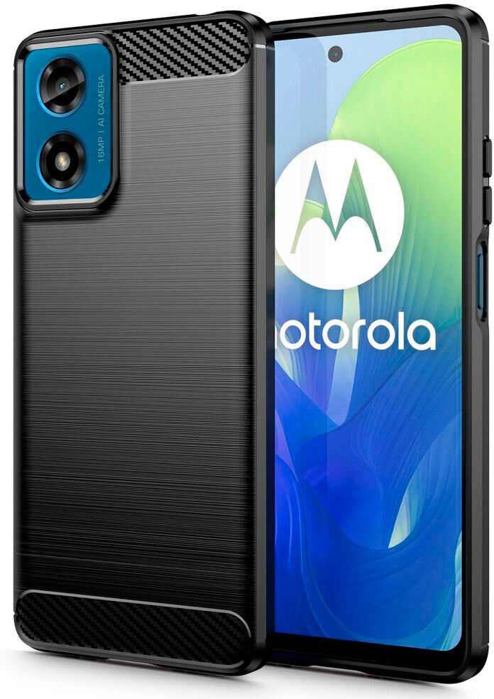 Motorola Moto G04 / G24 Tech-Protect Fleksibelt Plastik Carbon Bagside Cover - Sort