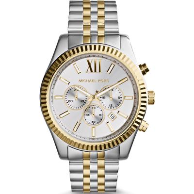 Chronograph MICHAEL KORS "LEXINGTON", silber (silberfarben, goldfarben, silberfarben), Armbanduhren, Herren, Chronograph, Quarzuhr, Armbanduhr, Herrenuhr, Stoppfunktion, Edelstahlarmband