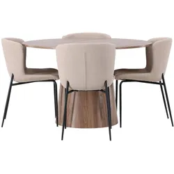 Ebuy24, Essgruppe, Lanzo Essgruppe Esstisch Natur 4 Stühle Bouclé beige. (MDF)
