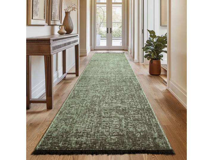 SIMPEX Tapis Runner en Coton Chenille Vert 80x250 cm  Lavable Style Boho Vintage Kelim Pour Cuisine Chambre & Couloir