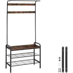 tectake Garderobe 85,5x36x184cm Industrial Holz Dunkel, Rustikal