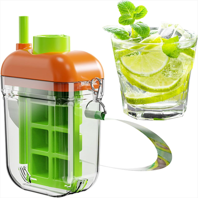 Universal Stock Ice Cube Bottle With Straw Portable Ice Maker Water Bottle Leakproof Travel Cup green
