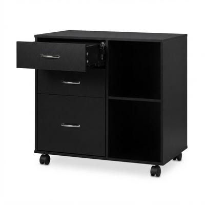 Relaxdays Rollcontainer, 3 Schubladen, 2 Fächer, Hängeregister, HxBxT: 66x80x40 cm, abschließbarer Aktenschrank, schwarz