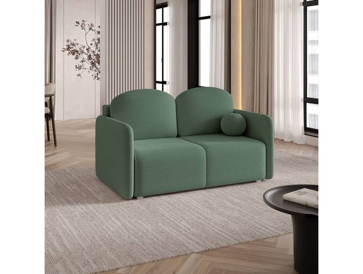 Masseno Sofa SUVI II mit Schlaffunktion und Bettkasten, Ausziehbares Bettsofa - Grün, QUELLE 37