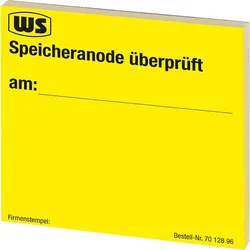 Wartungsaufkleber ''Speicheranode geprüft'' 1 Block à 50 Stk. gelb
