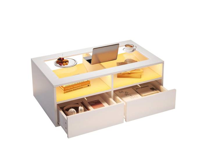 Komhtom Couchtisch in 100x50x35cm mit LED-Licht, Weiß, Mode, 50x35x100 cm, Wohnzimmer, Wohnzimmertische, Couchtische