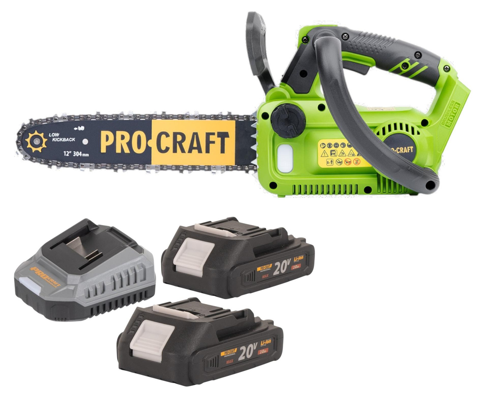 Procraft PKA42Libb accu kettingzaag 20 V borstelloos met 2x 2,0 Ah accu en oplader