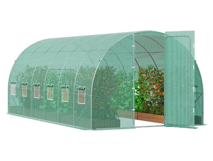 VEVOR Serre tunnel accessible\, 6\,8 x 2\,3 x 2\,3 m\, serre tunnel en film plastique\, serre pour plantes avec châssis en acier galvanisé\, couverture verte en PE\, porte battante et 12 fenêtres à enroulement