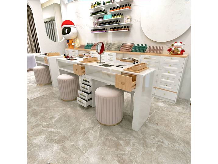 Table à ongles professionnelle tiroirs affichage Tables De manucure De luxe équipement Design Mesa De manucure Salon ameublement