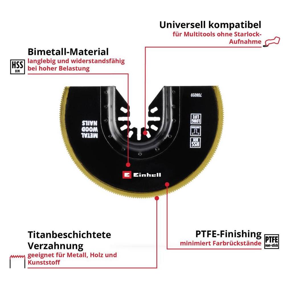 Einhell 708059 Sägeblatt halbr. BIM-TI 100mm Bimetall Tauchsägeblatt 100 mm 1 (708059)