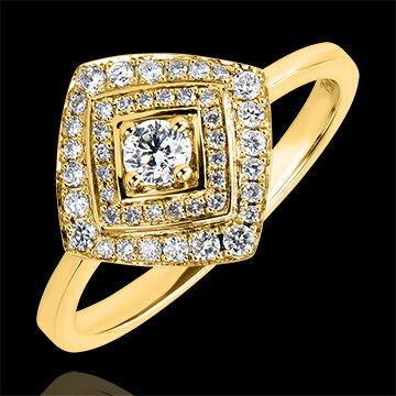 Edenly Verlobungsring Schicksal - Geometrischer doppelter Halo - 18 Karat Gelbg
