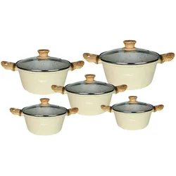 Cheffinger 5er Topf Set Antihaft mit Deckeln, Pfannenset + Topfset, Beige