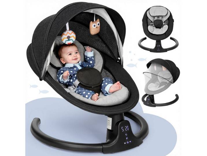 Insma Babywippe elektrisch Babyschaukel 5 Gang Schaukelstuhl Baby bluetooth, 3 Timer (1-tlg), mit bluetooth-Musik, abnehmbarem Kissen, Spielzeug, Batteriekompatibel