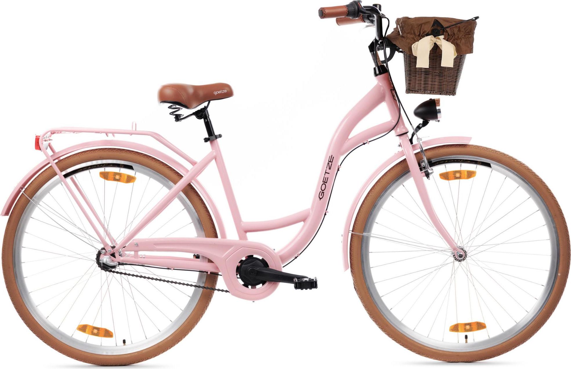 Goetze Style 28 Zoll City Bike, 18 Zoll Tiefeinsteigerrahmen, 3-Gang Shimano Nexus, V-Bremse & Rücktritt, LED-Beleuchtung, Komfortsattel, Rattankorb