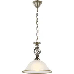Hängeleuchte Pendellampe Glasleuchte Küchen Deckenleuchte Beleuchtung Glas satiniert, Lampenrand Altmessing, 1x LED 7W 560Lm warmweiß , DxH 30x120 cm