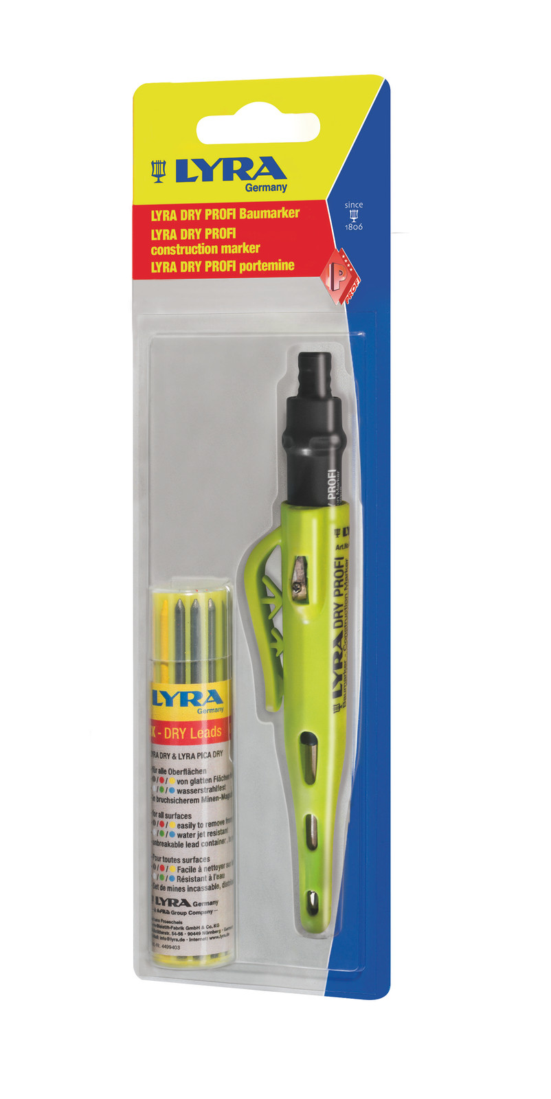 Lyra Dry Profi constructiemarker 2B in blisterverpakking