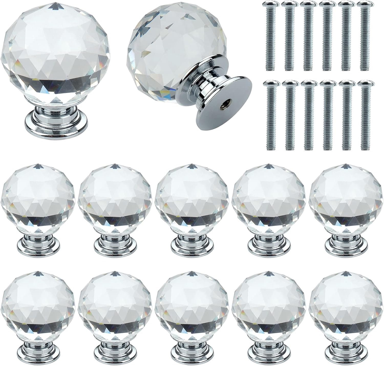 12x Kristallen Deurknoppen Luxe Diamant Look 30mm - Merkloos