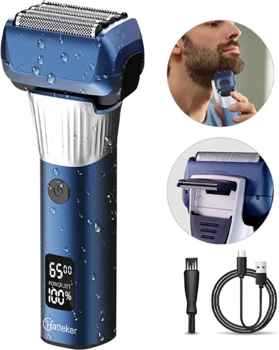 INF Rasoir électrique 5 lames pour hommes - Rasage sur peau sèche ou humide, écran LED, rasoir sans fil rechargeable Bleu